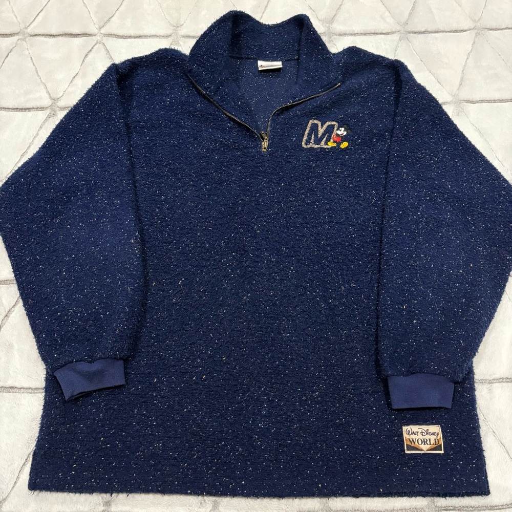 Walt Disney World 1/4 Zip Usa Made Sweater Speckle Mickey Mouse Womens Size XL